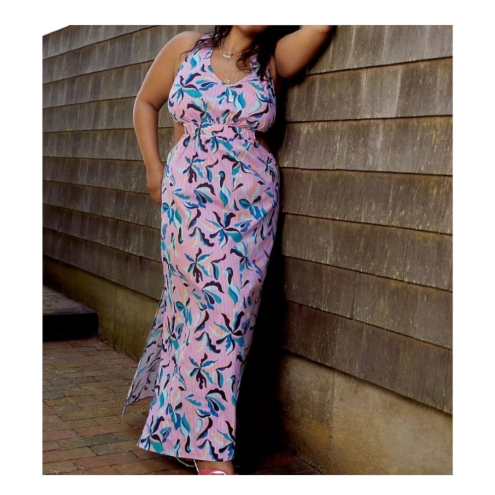 Anthropologie Maeve Botanical Cut-Out Maxi Dress Size 3X Lilac Floral Resort